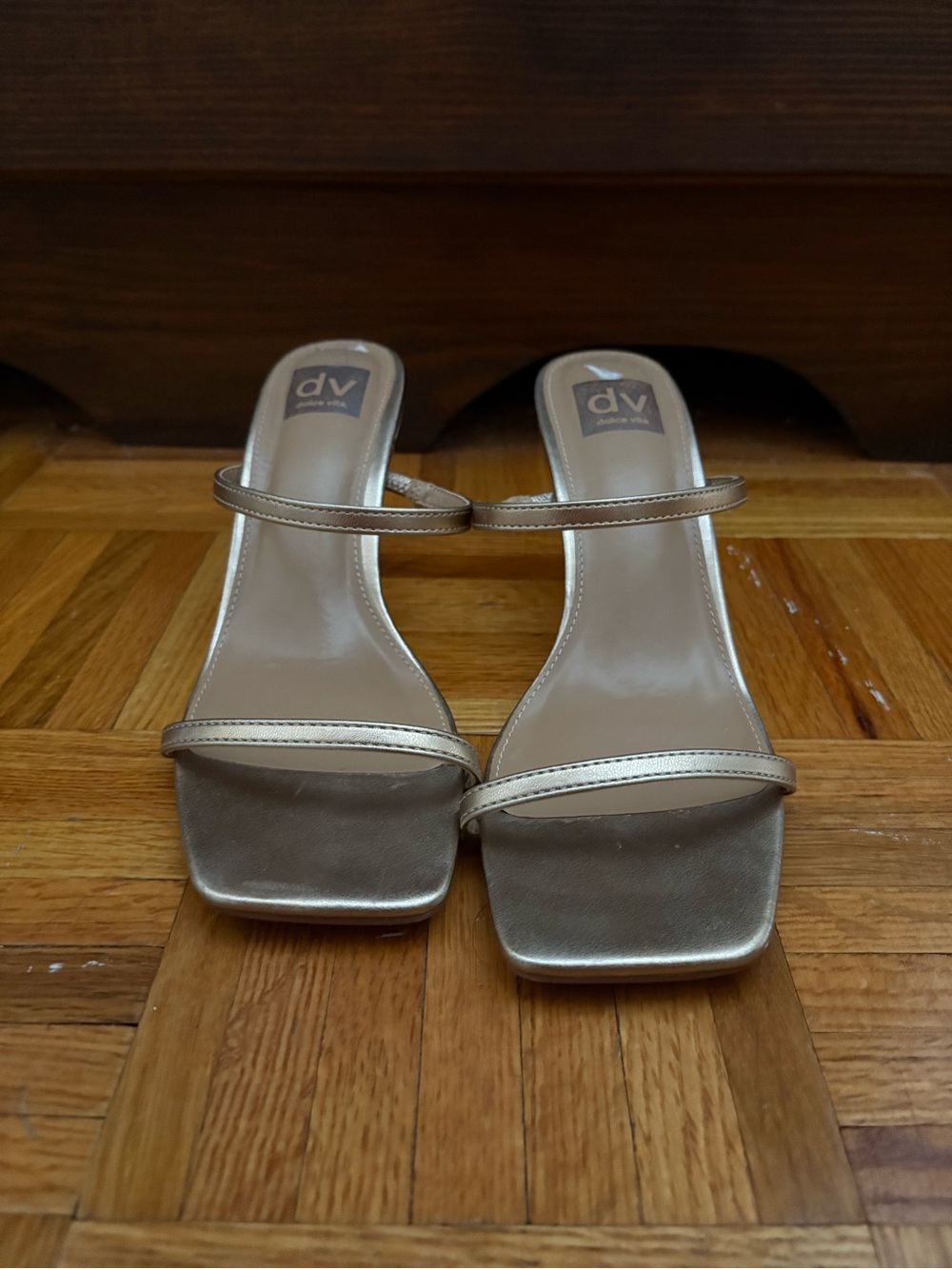 DV by Dolce Vita Champagne Metallic Double Strap Slide Heels